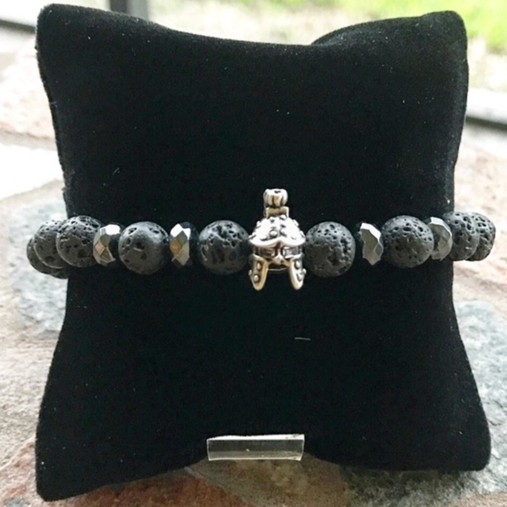 Genuine black lava rock Gladiator helmet cz eyes